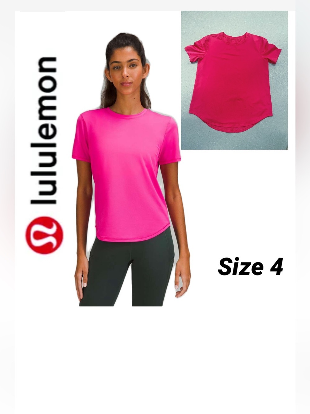 Lululemon High-Neck Running and Training T-Shirt hot pink size 4
